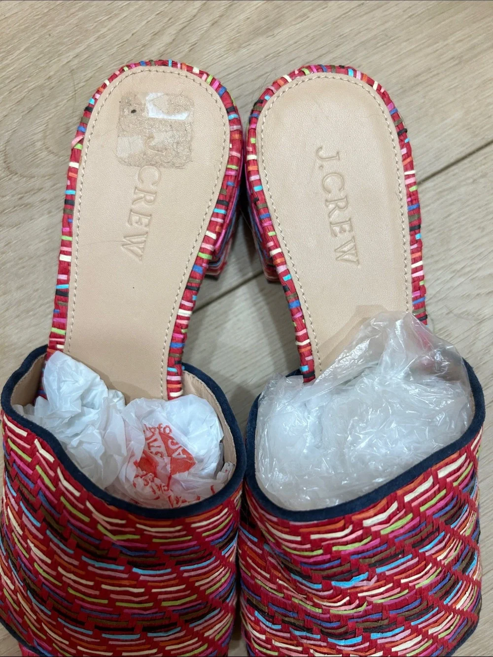 NWOT J. Crew Rainbow Raffia Mules Size 8
